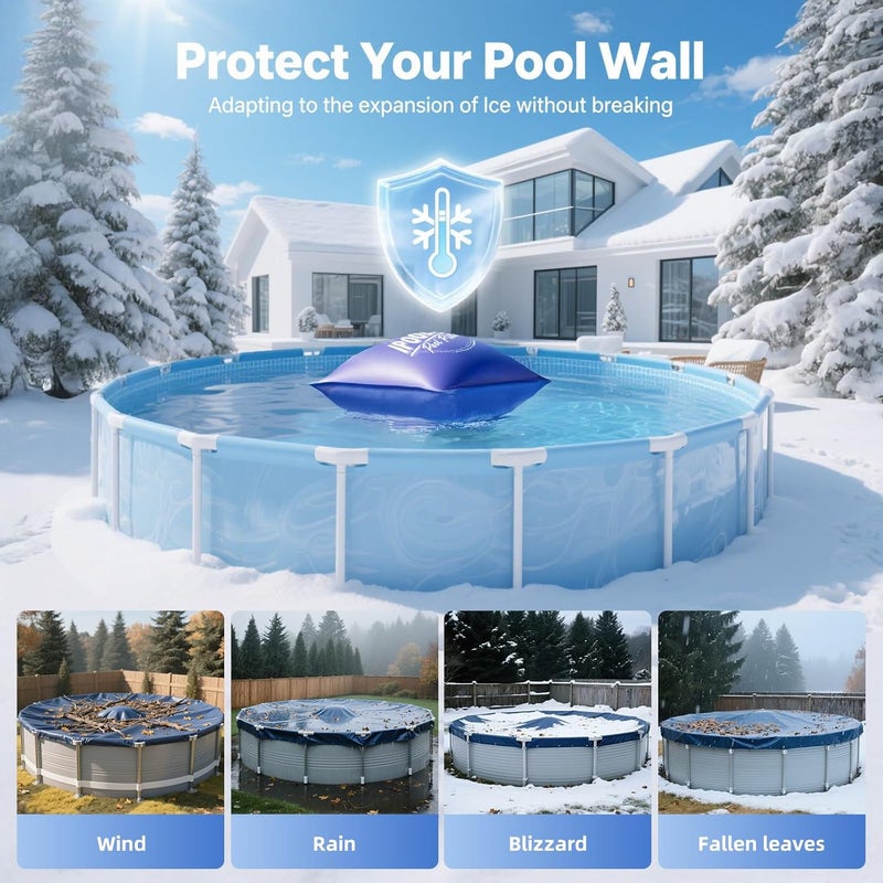 IPOOLTENG 2-Pack 4 x 4 Ft Pool Pillows for Above Ground Pool, 0.5mm PVC Cold-Resistant Pool Pillow with Dual-Inflation Valve, Pool Cover Air Pillow with 65.6 Ft Rope for Supporting Pool Cover - Image 2